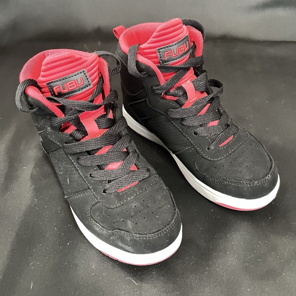 FUBU Boys High Top Comfort Padded Lace Up Sneakers‎ Black Red White Size 3.5